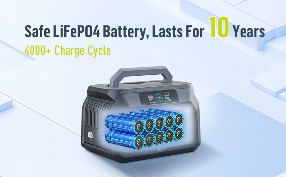 IEETek P800 hordozható erőmű, 800W tiszta szinuszos kimenetes kimenet, 1600W csúcsteljesítmény, 512Wh LiFePO4 akkumulátor, 1,2 órás gyorstöltés, ≤10ms EPS tartalék áramellátás, 95% konverziós teljesítmény, 4000+ ciklus, 10 áramköri kemping tápellátás