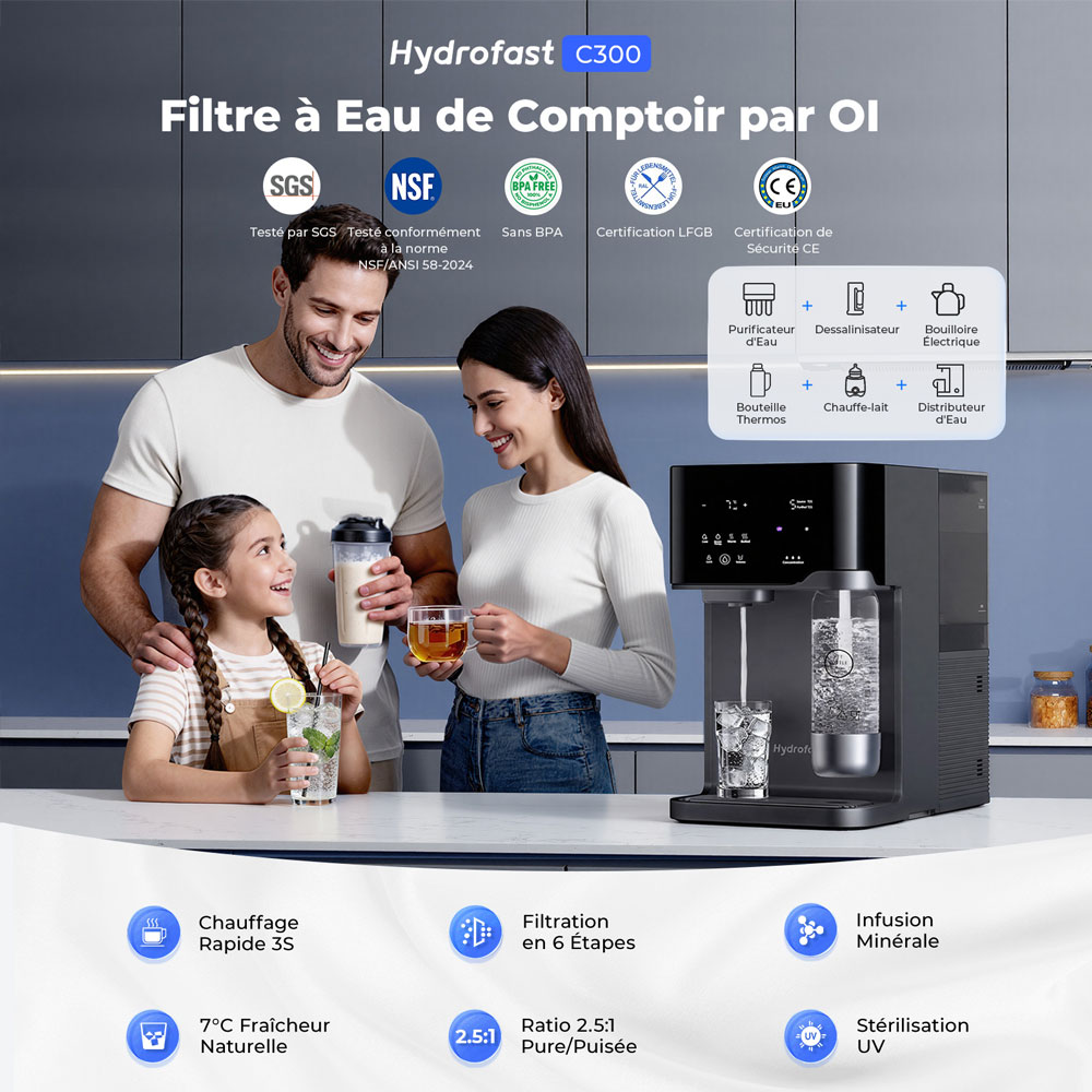 Hydrofast C300 Purificateur d’Eau de Comptoir RO + HF04 Filtre Composite
