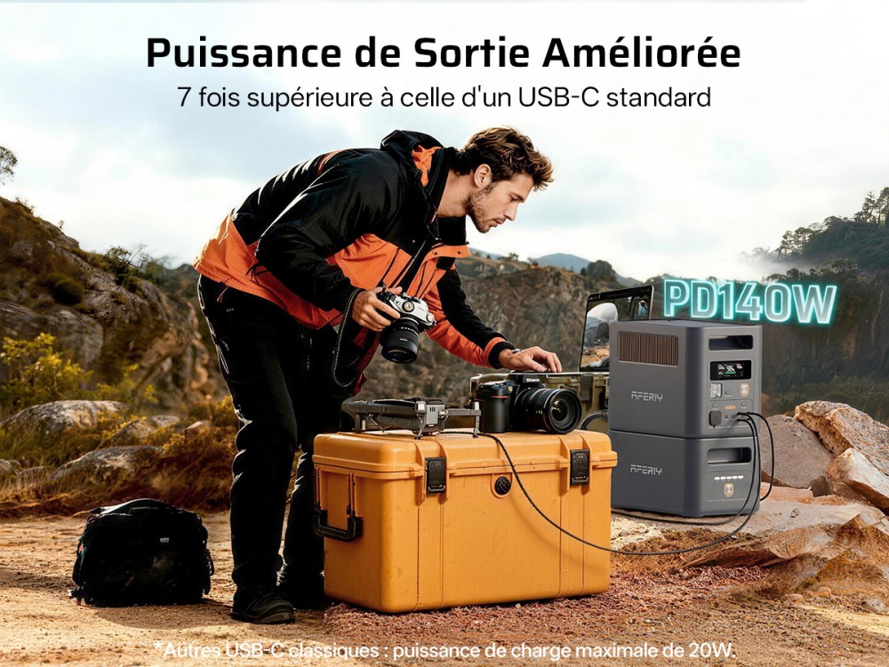 AFERIY Nomad1800 Pro P180 Station d'alimentation portable, sortie &agrave; onde sinuso&iuml;dale pure 1800W, batterie LiFePO4 1024Wh, extensible jusqu&rsquo;&agrave; 5120Wh, charge rapide AC 1000W, entr&eacute;e solaire XT60 500W, UPS &le;10ms, charge rapide PD 140W, 9 sorties