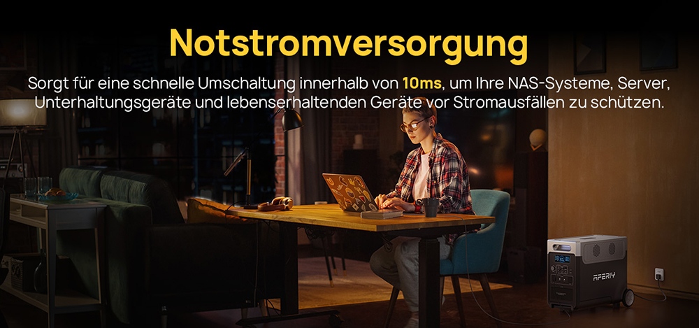 AFERIY P310 Tragbare Powerstation, 3600W Reiner Sinuswellen-Ausgang, 3840Wh LiFePO4-Akku, Erweiterbar auf 11520Wh, 1,5 Std. Schnellladung, &le;10ms USV, 2000W Solareingang, 14 Ausg&auml;nge, 3W LED-Licht, f&uuml;r Notstromversorgung zu Hause, Wohnmobil & Camping