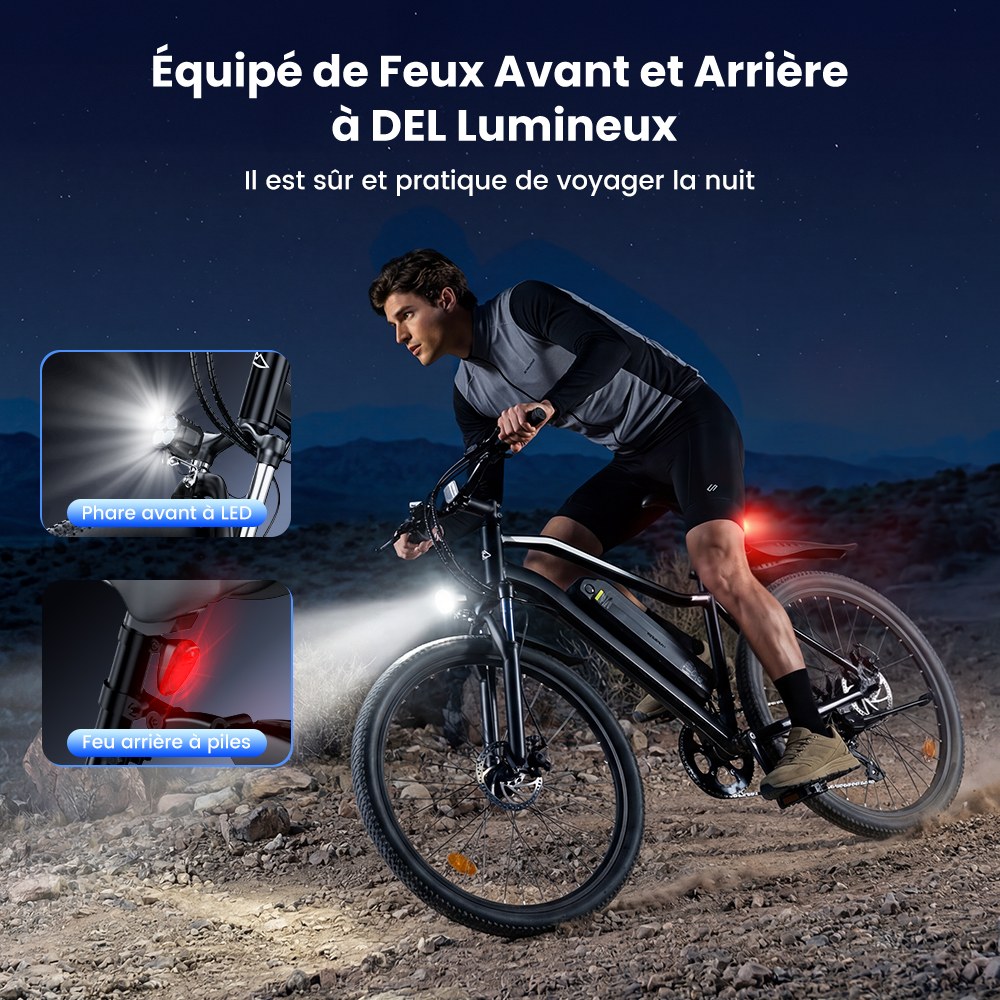 EB3S Vélo Électrique, Moteur 350W, Batterie 36V 15Ah, Vitesse Max. 35km/h, Autonomie 90km, Pneus Tout-Terrain 26"×1,95", Freins à Disque Avant/Arrière, Fourche Suspendue, Charge Max. 150kg