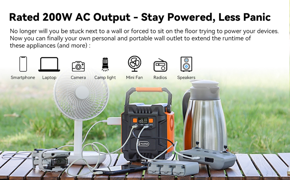 Flashfish A201 Tragbare Powerstation 200W, 172,8Wh/48000mAh Solargenerator-Backup-Akkupack mit 220V AC-Steckdosen