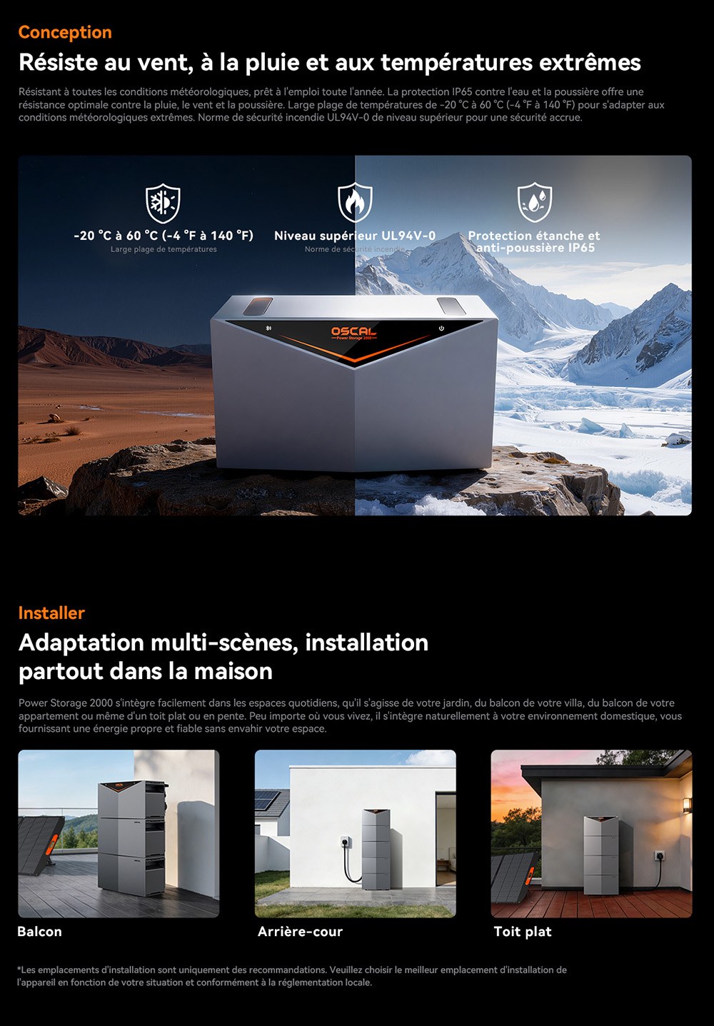 Oscal Power Storage 2000 Stockage d'&Eacute;nergie pour Balcon, Batterie LiFePO4 1920Wh, Extensible &agrave; 9600Wh, Sortie CA 1200W, Entr&eacute;e Solaire 2400W 4 MPPT, Micro-onduleur 800W Int&eacute;gr&eacute;, UPS 0,01s, 3500+ Cycles, Wi-Fi & Bluetooth, IP65