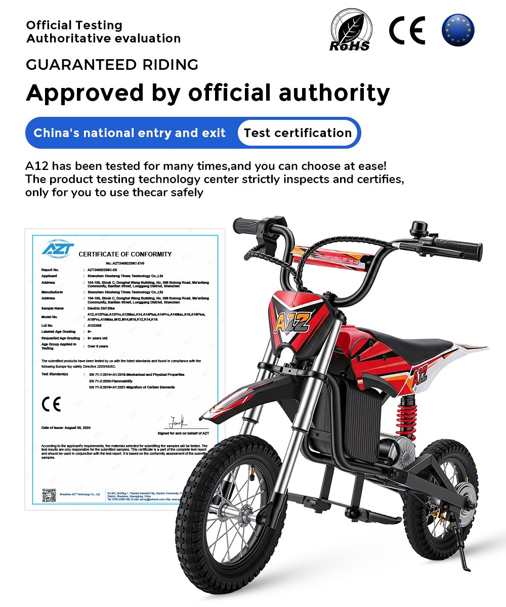 iScooter A12 Kinder-Elektro-Dirtbike, 300W Motor (350W Peak), 36V 4.5Ah Akku, 25 km/h Max. Geschwindigkeit, 20 km Reichweite, 12-Zoll Luftreifen, Vorder- & Hinterradfederung, Griffbremse & hintere Scheibenbremse, 3 Fahrmodi, 70 kg Traglast - Rot