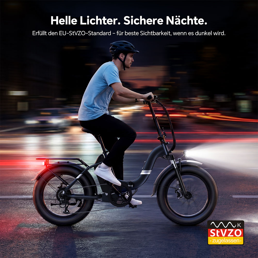 Touroll S2 Elektrofahrrad, 650 W max. Leistung, 48 V 15 Ah Akku, 20 x 4,0 Zoll Reifen, 25 km/h Max. Geschwindigkeit, 150 km max. Reichweite, mechanische Scheibenbremse & E-Bremse, mechanischer Stoßdämpfer, Shimano 7-Gang-Getriebe