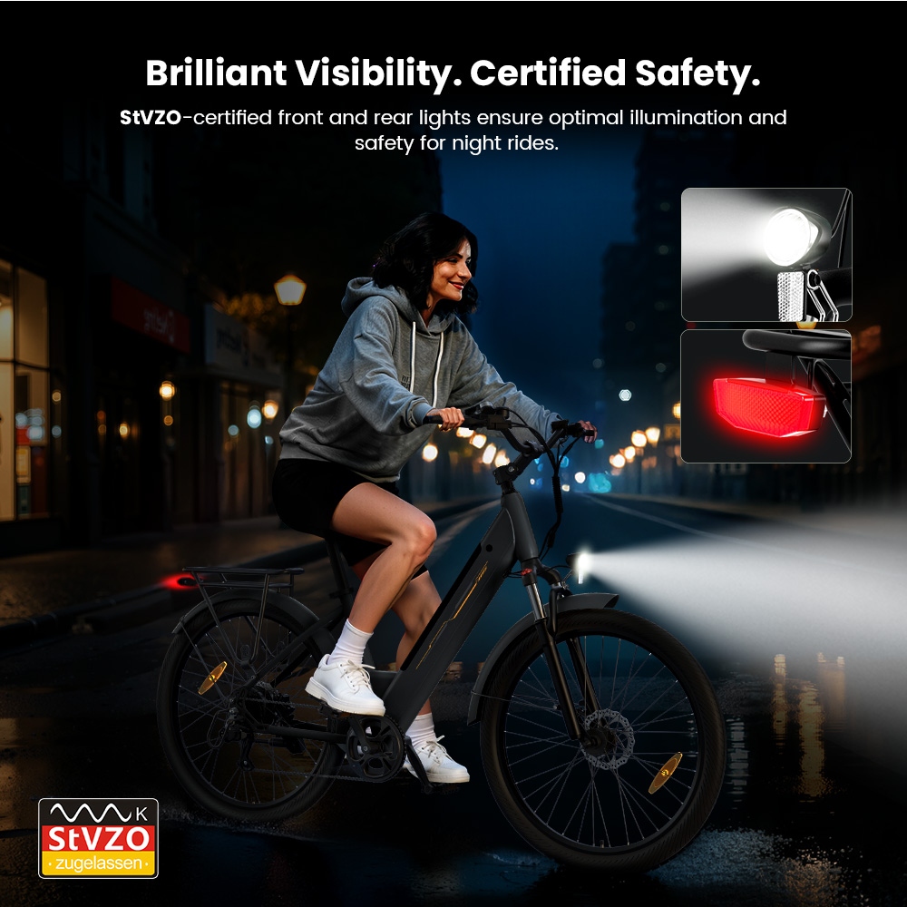 Touroll J1 Vélo de trekking, Moteur 250W, Batterie 36V 15,6Ah, Pneus 27,5" × 2,1", Vitesse maximale de 25 km/h, Autonomie maximale de 100 km, Frein à disque et frein électrique, Suspension avant de 80 mm, Transmission Shimano 7 vite - Noir