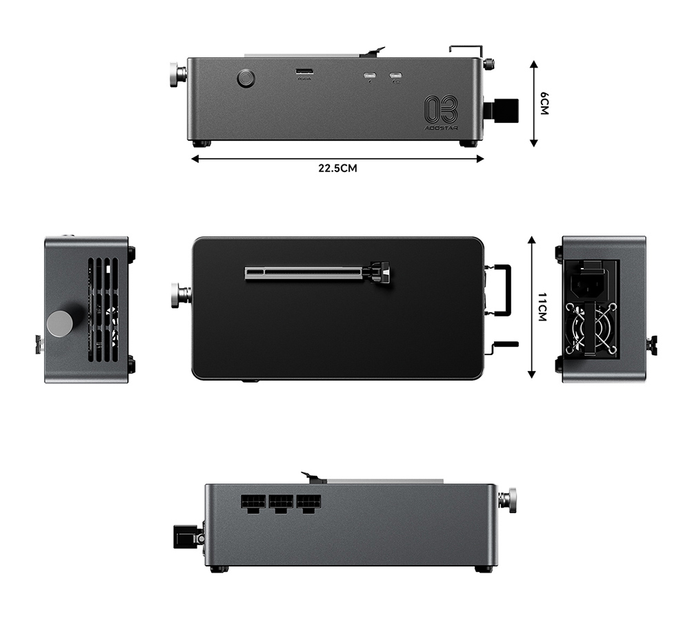 AOOSTAR AG03 Grafikkarten-Dock, Thunderbolt 5 + OCuLink PCIe 4.0 x4 externes GPU-Dock, integriertes 800-W-Netzteil, bis zu 500 W GPU-Ausgangsleistung, unterst&uuml;tzt AMD- und NVIDIA-Grafikkarten