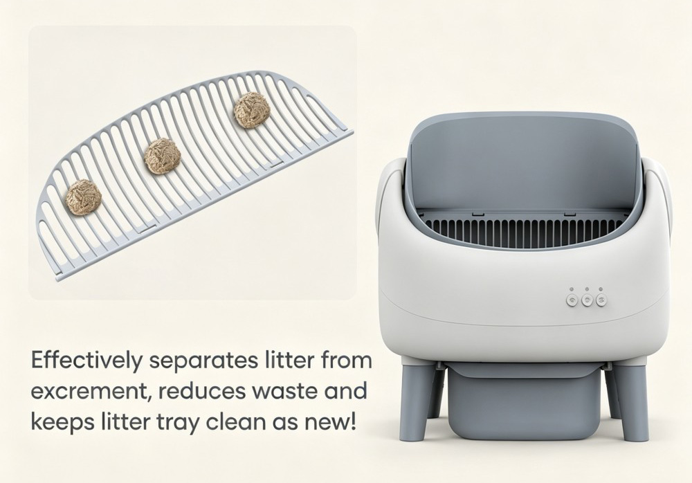 Crigge MINI-C Smart Katzentoilette, Selbstreinigungssystem mit offener Oberseite, Steuerung per WLAN-App, Gesundheits&uuml;berwachung, fl&uuml;sterleiser Betrieb (35 dB), zwei Infrarot-Sicherheitssensoren, automatische Abfalltrennung, abnehmbare Trommel, integrierte Geruchsfilterkartusche