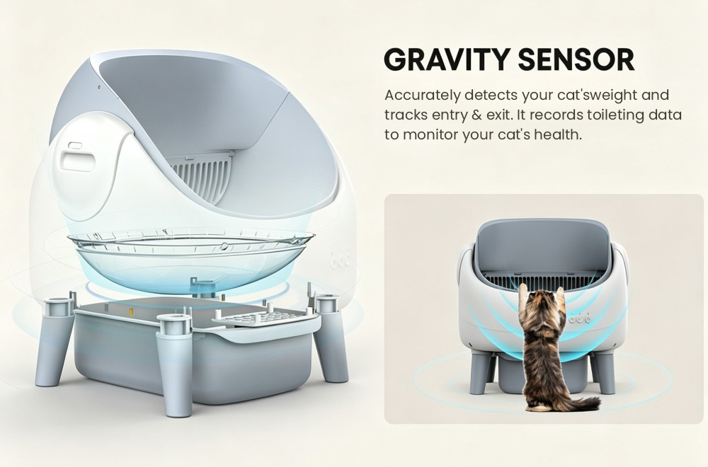 Crigge MINI-C Smart Katzentoilette, Selbstreinigungssystem mit offener Oberseite, Steuerung per WLAN-App, Gesundheits&uuml;berwachung, fl&uuml;sterleiser Betrieb (35 dB), zwei Infrarot-Sicherheitssensoren, automatische Abfalltrennung, abnehmbare Trommel, integrierte Geruchsfilterkartusche