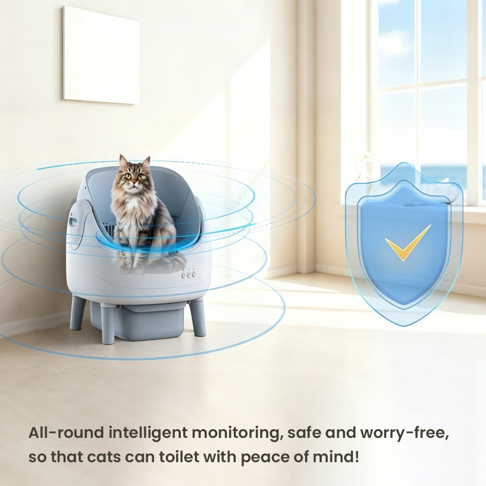 Crigge MINI-C Smart Katzentoilette, Selbstreinigungssystem mit offener Oberseite, Steuerung per WLAN-App, Gesundheits&uuml;berwachung, fl&uuml;sterleiser Betrieb (35 dB), zwei Infrarot-Sicherheitssensoren, automatische Abfalltrennung, abnehmbare Trommel, integrierte Geruchsfilterkartusche