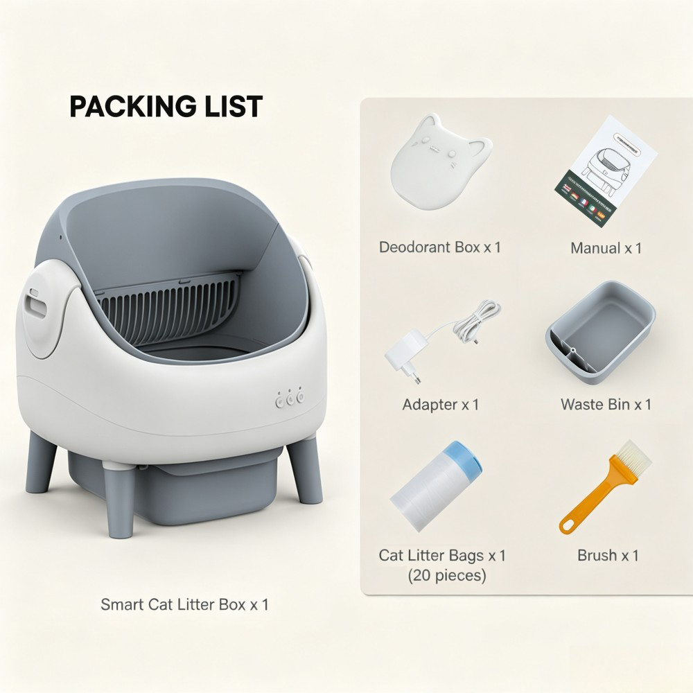 Crigge MINI-C Smart Katzentoilette, Selbstreinigungssystem mit offener Oberseite, Steuerung per WLAN-App, Gesundheits&uuml;berwachung, fl&uuml;sterleiser Betrieb (35 dB), zwei Infrarot-Sicherheitssensoren, automatische Abfalltrennung, abnehmbare Trommel, integrierte Geruchsfilterkartusche