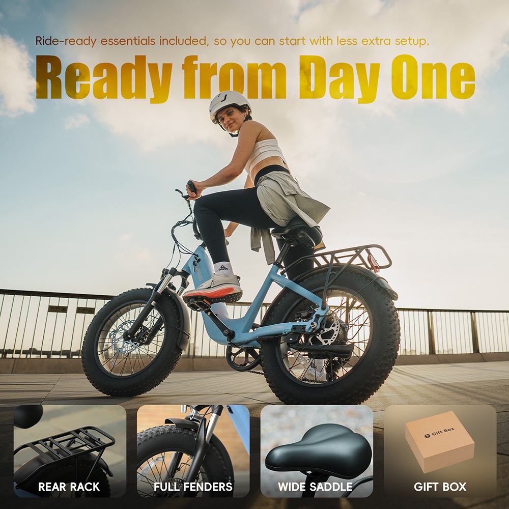 FAFREES F20 Rover Electric Bike, 250W Rear Hub Motor, 48V 15Ah (720Wh) Removable Battery, 55N&middot;m Torque, Up to 80km Range, 25km/h Max Speed, 20&times;4.0' Fat Tires, Hydraulic Disc Brakes, Shimano 7-Speed - Green