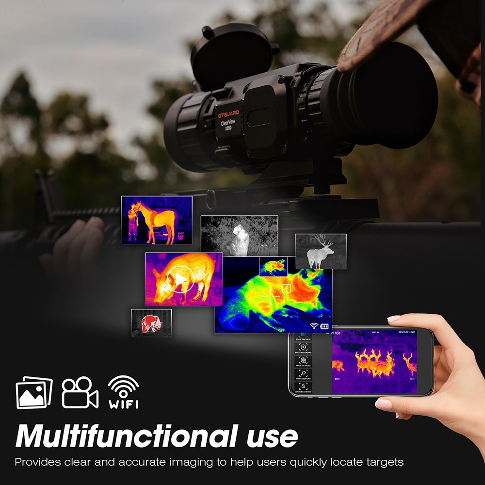 Lunette de vis&eacute;e thermique GTGUARD ClearView X350, capteur thermique 384&times;288, port&eacute;e de reconnaissance jusqu'&agrave; 3&nbsp;400&nbsp;m, objectif 35&nbsp;mm F1.0, zoom num&eacute;rique 4x, &eacute;cran micro-OLED 1&nbsp;024&times;768, stockage 64&nbsp;Go, &eacute;tanch&eacute;it&eacute; IP67