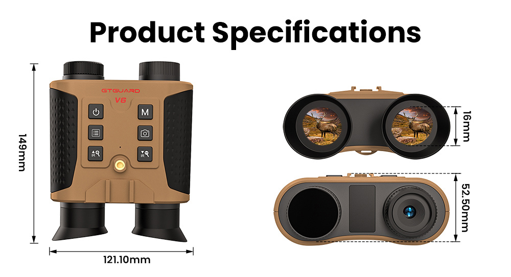 GTGUARD V6 Nachtsichtfernglas, 4K-Digital-Infrarot-Nachtsichtbrille, 300 m Sichtweite, 8-facher Digitalzoom, 60-MP-Kamera, 1080p-Videoaufzeichnung, 850-nm-3-W-IR-Strahler, unterst&uuml;tzt 512-GB-TF-Karten &ndash; Dunkelbraun