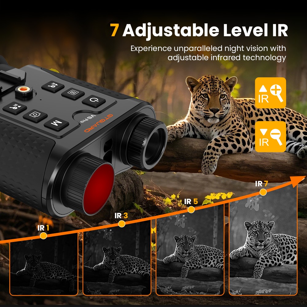 Jumelles de vision nocturne GTGUARD V6 Pro, t&eacute;l&eacute;m&egrave;tre laser 600 m, lunettes de vision nocturne infrarouge num&eacute;rique 4K, port&eacute;e de vision jusqu'&agrave; 300 m, zoom num&eacute;rique 8x, cam&eacute;ra 60 MP, enregistrement vid&eacute;o 1080p, LED IR 850 nm 3 W, compatible avec les cartes TF jusqu'&agrave; 512 Go