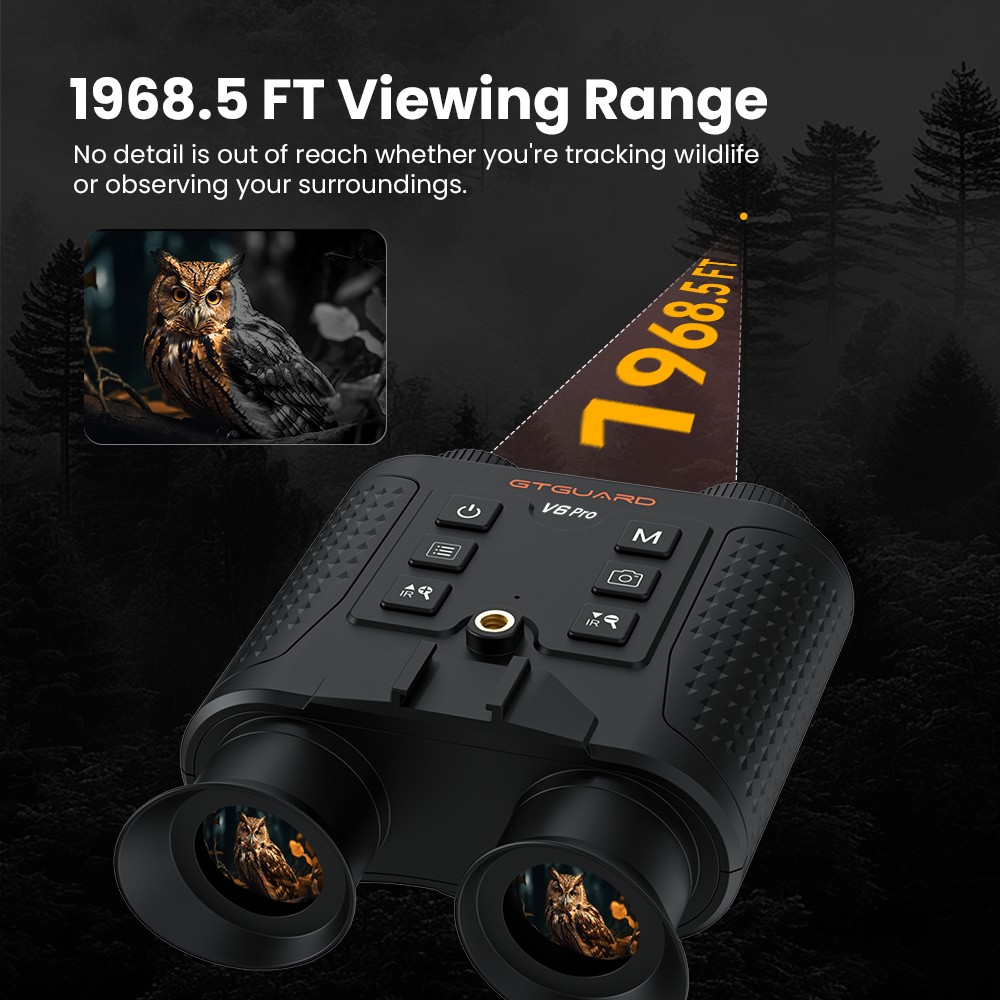 Jumelles de vision nocturne GTGUARD V6 Pro, t&eacute;l&eacute;m&egrave;tre laser 600 m, lunettes de vision nocturne infrarouge num&eacute;rique 4K, port&eacute;e de vision jusqu'&agrave; 300 m, zoom num&eacute;rique 8x, cam&eacute;ra 60 MP, enregistrement vid&eacute;o 1080p, LED IR 850 nm 3 W, compatible avec les cartes TF jusqu'&agrave; 512 Go
