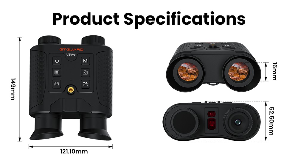 Jumelles de vision nocturne GTGUARD V6 Pro, t&eacute;l&eacute;m&egrave;tre laser 600 m, lunettes de vision nocturne infrarouge num&eacute;rique 4K, port&eacute;e de vision jusqu'&agrave; 300 m, zoom num&eacute;rique 8x, cam&eacute;ra 60 MP, enregistrement vid&eacute;o 1080p, LED IR 850 nm 3 W, compatible avec les cartes TF jusqu'&agrave; 512 Go