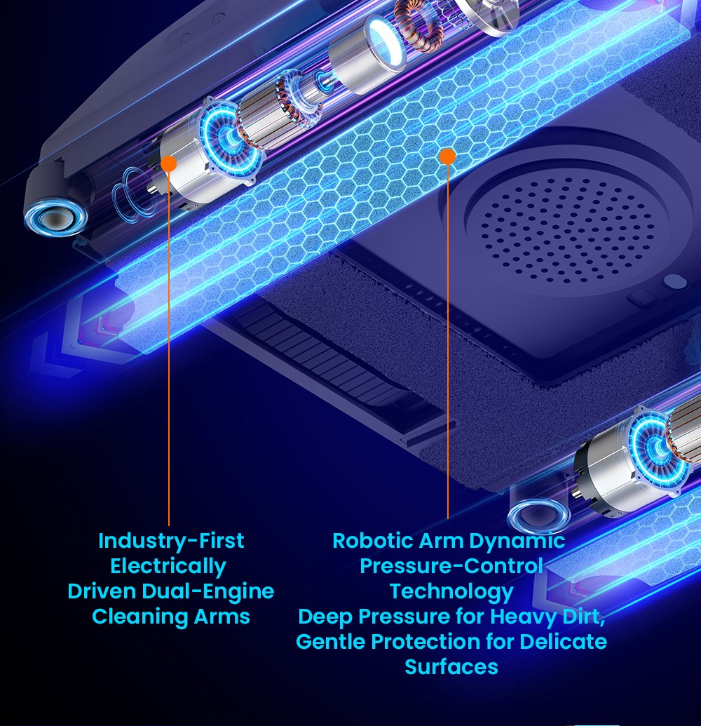 Liectroux G9 Window Cleaning Robot, 10000Pa Suction, Dual-Engine Bionic Cleaning Arms, 8-Nozzle High-Pressure Water Spray, 120ml Water Tank, 5 Cleaning Modes, Tuya App & Remote Control, UPS Backup Battery