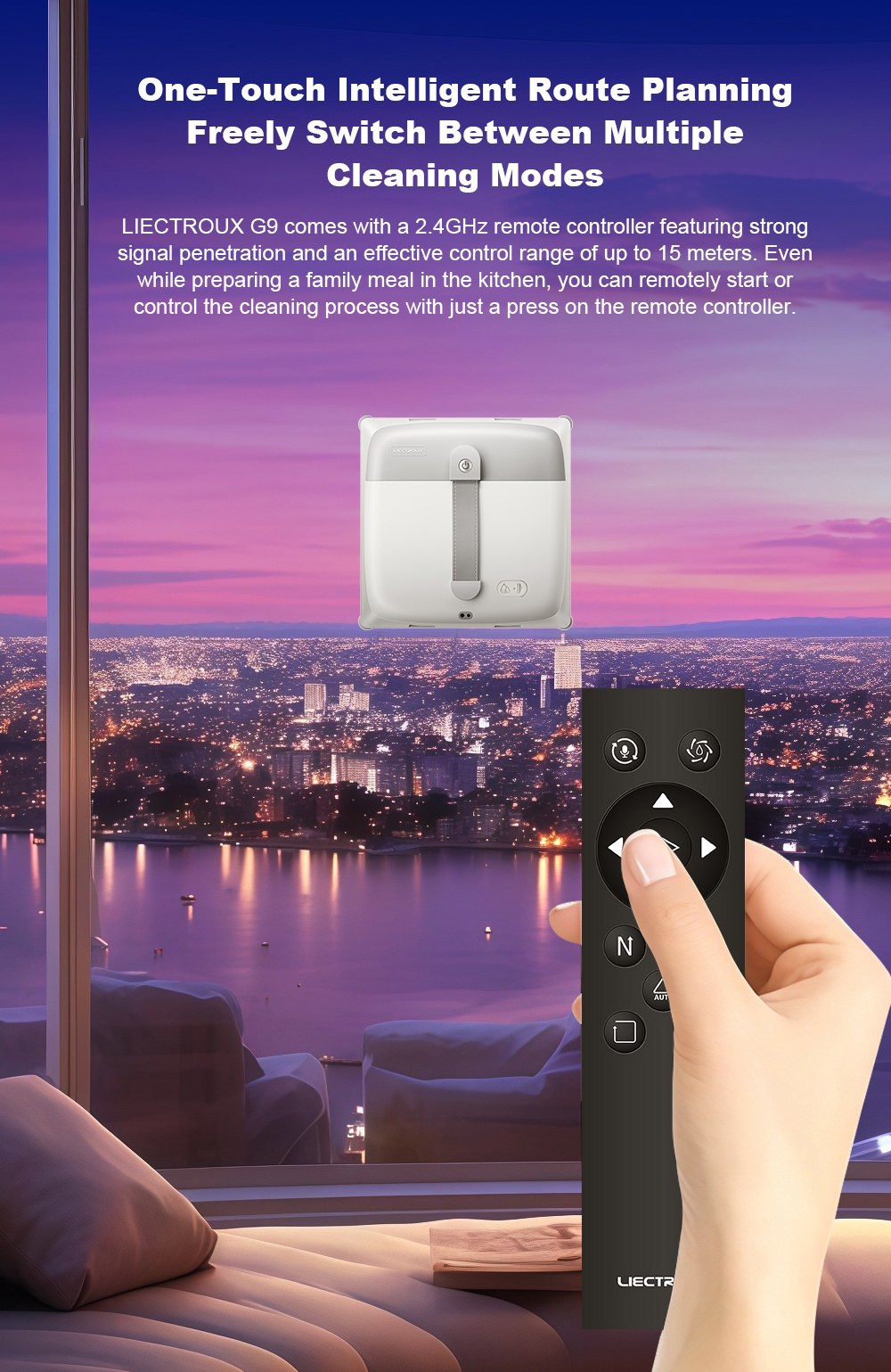 Liectroux G9 Window Cleaning Robot, 10000Pa Suction, Dual-Engine Bionic Cleaning Arms, 8-Nozzle High-Pressure Water Spray, 120ml Water Tank, 5 Cleaning Modes, Tuya App & Remote Control, UPS Backup Battery