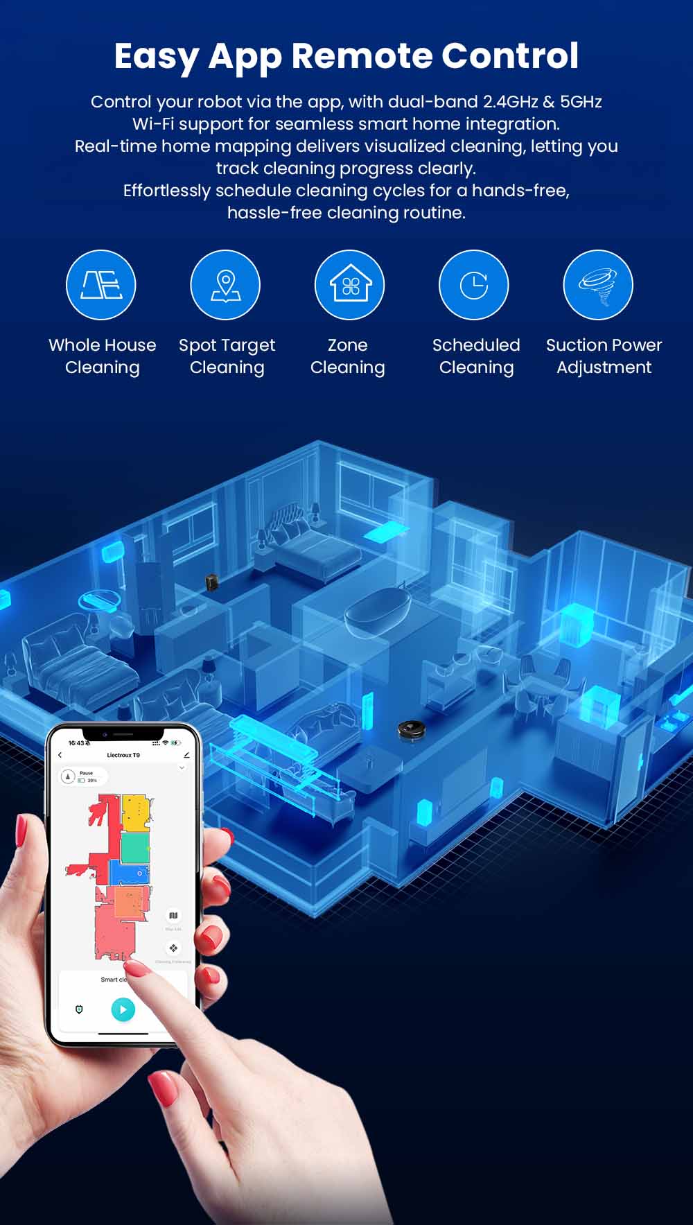 Liectroux T9 LDS Robot Vacuum and Mop, 6500Pa Suction, Wet & Dry Cleaning, LiDAR Laser Navigation, 3L Auto-Empty Station, Anti-Tangle Side Brush, 220ml Water Tank, 3-Level Water Flow, 20mm Threshold Climbing, App & Voice Control