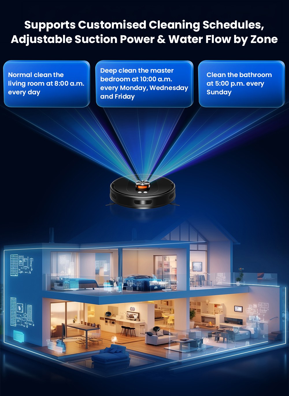Liectroux T9 LDS Robot Vacuum and Mop, 6500Pa Suction, Wet & Dry Cleaning, LiDAR Laser Navigation, 3L Auto-Empty Station, Anti-Tangle Side Brush, 220ml Water Tank, 3-Level Water Flow, 20mm Threshold Climbing, App & Voice Control