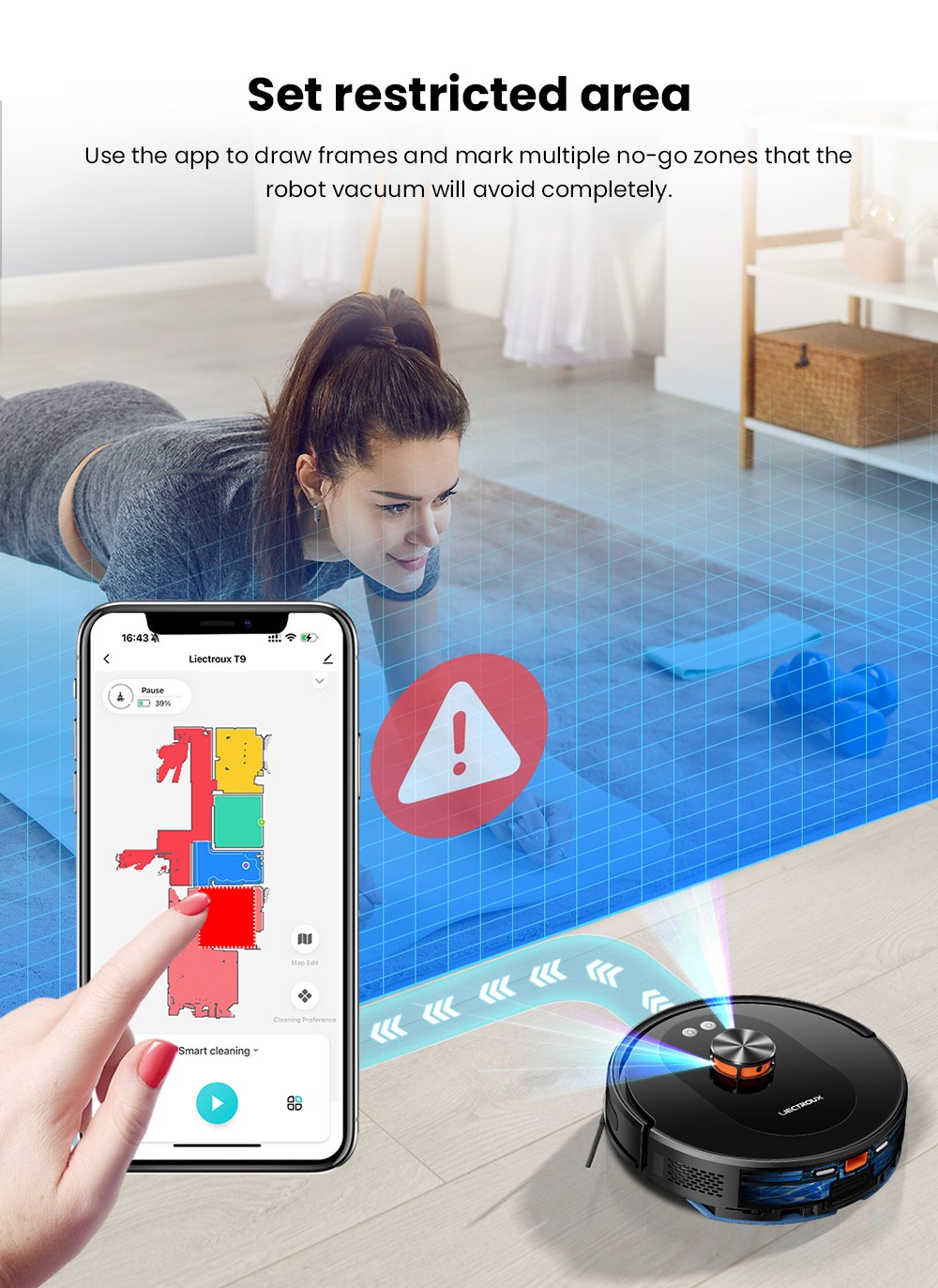 Liectroux T9 LDS Robot Vacuum and Mop, 6500Pa Suction, Wet & Dry Cleaning, LiDAR Laser Navigation, 3L Auto-Empty Station, Anti-Tangle Side Brush, 220ml Water Tank, 3-Level Water Flow, 20mm Threshold Climbing, App & Voice Control