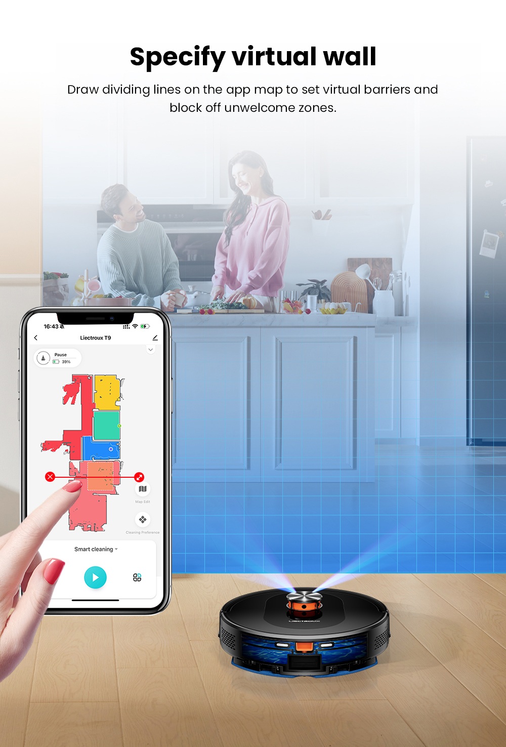 Liectroux T9 LDS Robot Vacuum and Mop, 6500Pa Suction, Wet & Dry Cleaning, LiDAR Laser Navigation, 3L Auto-Empty Station, Anti-Tangle Side Brush, 220ml Water Tank, 3-Level Water Flow, 20mm Threshold Climbing, App & Voice Control