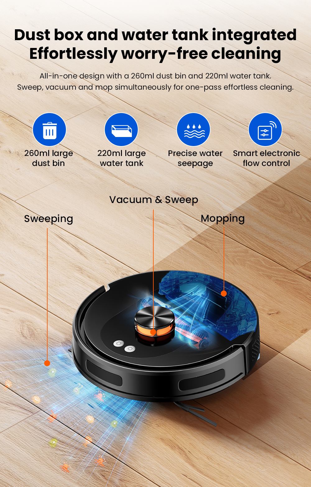 Liectroux T9 LDS Robot Vacuum and Mop, 6500Pa Suction, Wet & Dry Cleaning, LiDAR Laser Navigation, 3L Auto-Empty Station, Anti-Tangle Side Brush, 220ml Water Tank, 3-Level Water Flow, 20mm Threshold Climbing, App & Voice Control