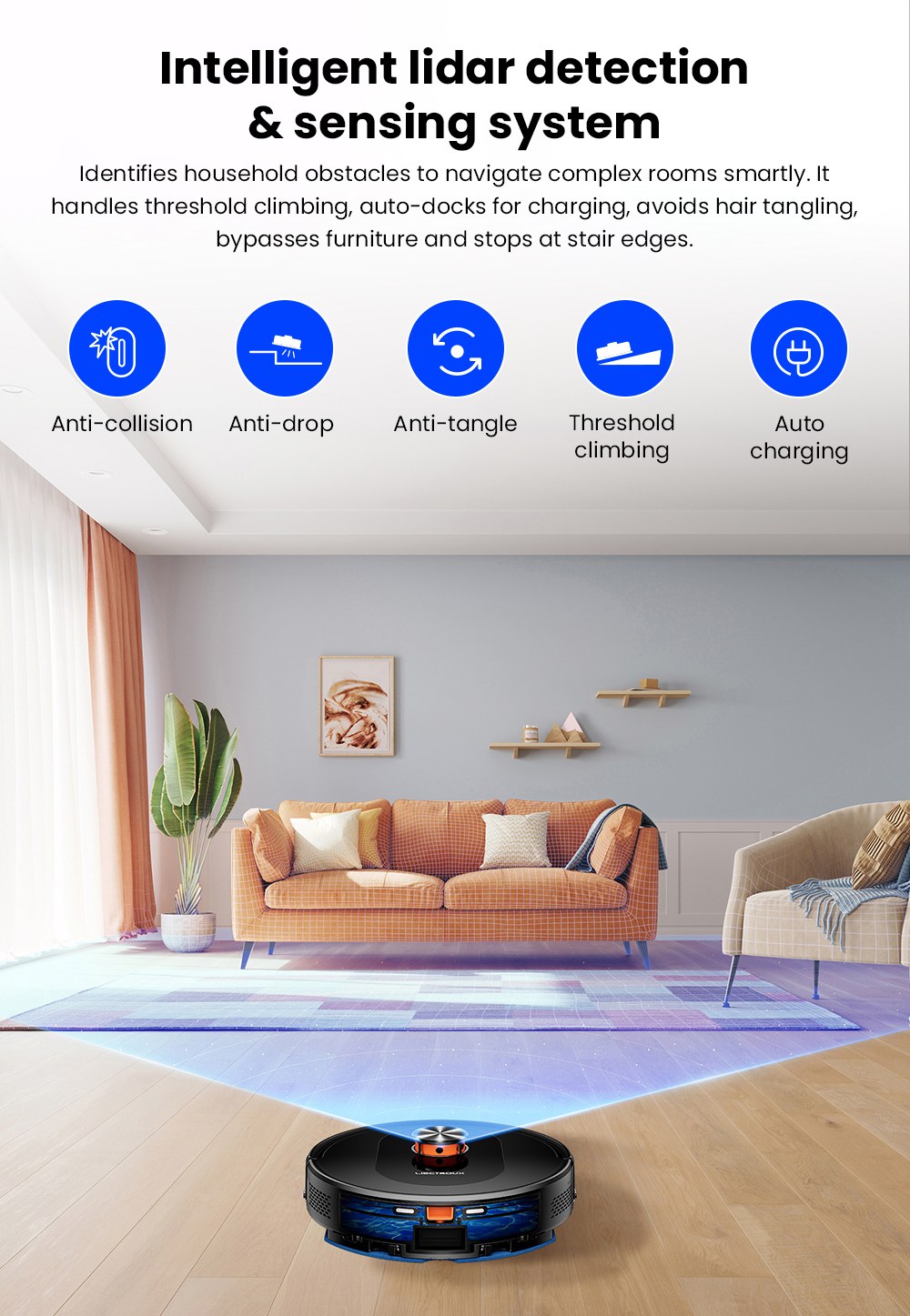 Liectroux T9 LDS Robot Vacuum and Mop, 6500Pa Suction, Wet & Dry Cleaning, LiDAR Laser Navigation, 3L Auto-Empty Station, Anti-Tangle Side Brush, 220ml Water Tank, 3-Level Water Flow, 20mm Threshold Climbing, App & Voice Control