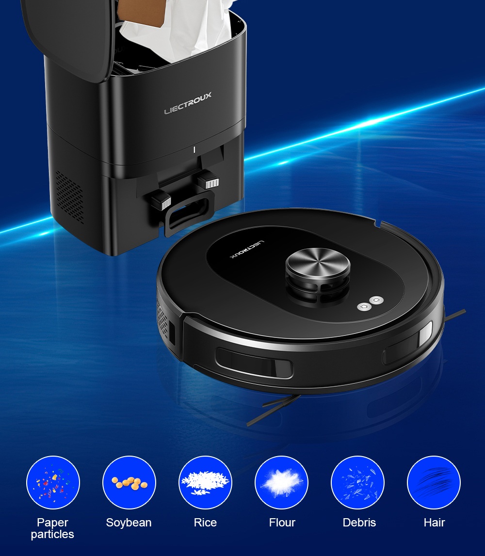 Liectroux T9 LDS Robot Vacuum and Mop, 6500Pa Suction, Wet & Dry Cleaning, LiDAR Laser Navigation, 3L Auto-Empty Station, Anti-Tangle Side Brush, 220ml Water Tank, 3-Level Water Flow, 20mm Threshold Climbing, App & Voice Control
