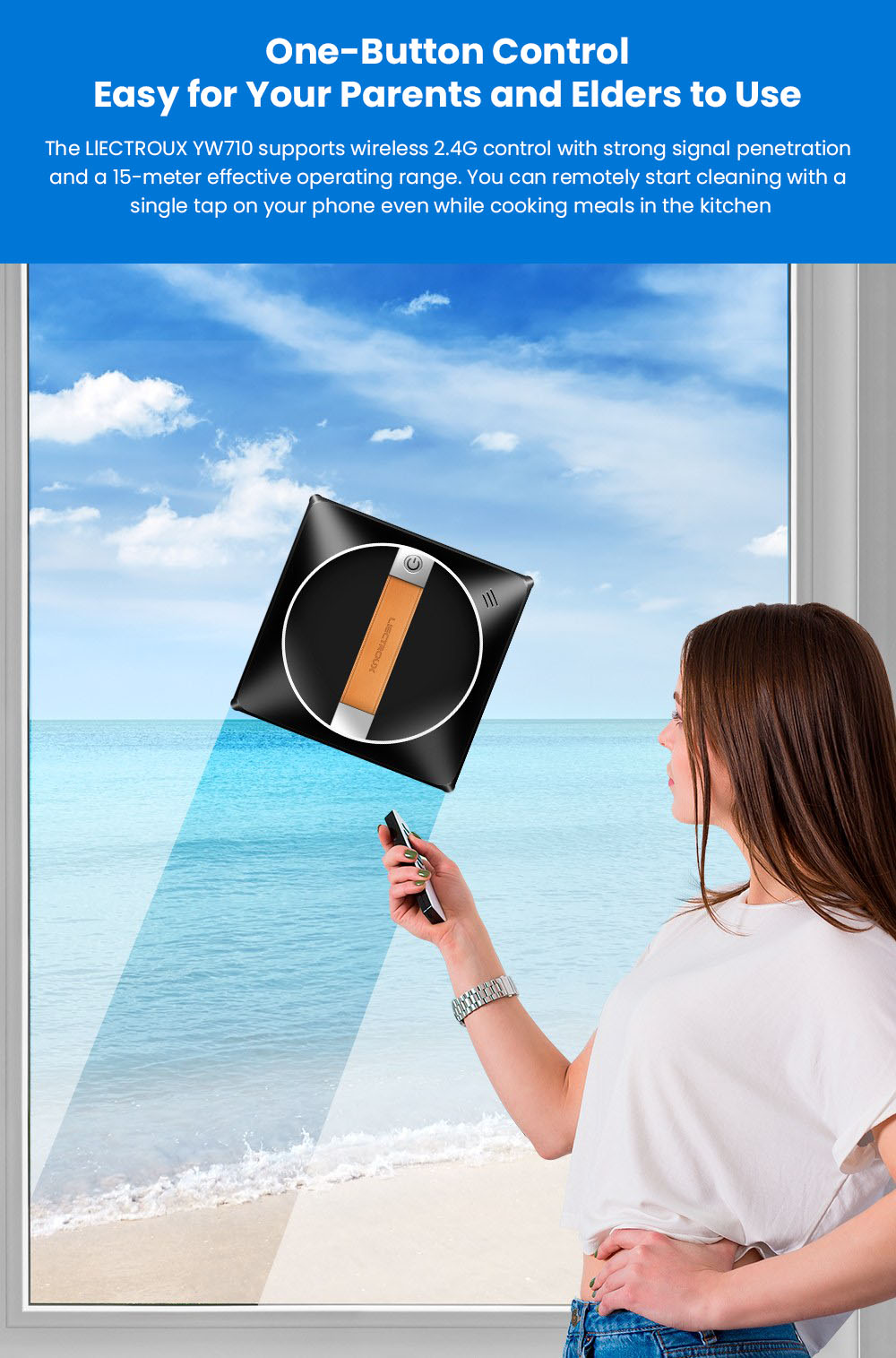 Liectroux YW710 Window Cleaning Robot, 2500Pa Strong Suction, Dual Automatic Nano Water Spray, 40ml Water Tank, 3 Cleaning Modes, APP & Remote Control, Automatic Edge Detection, 360&deg; Guide Wheel
