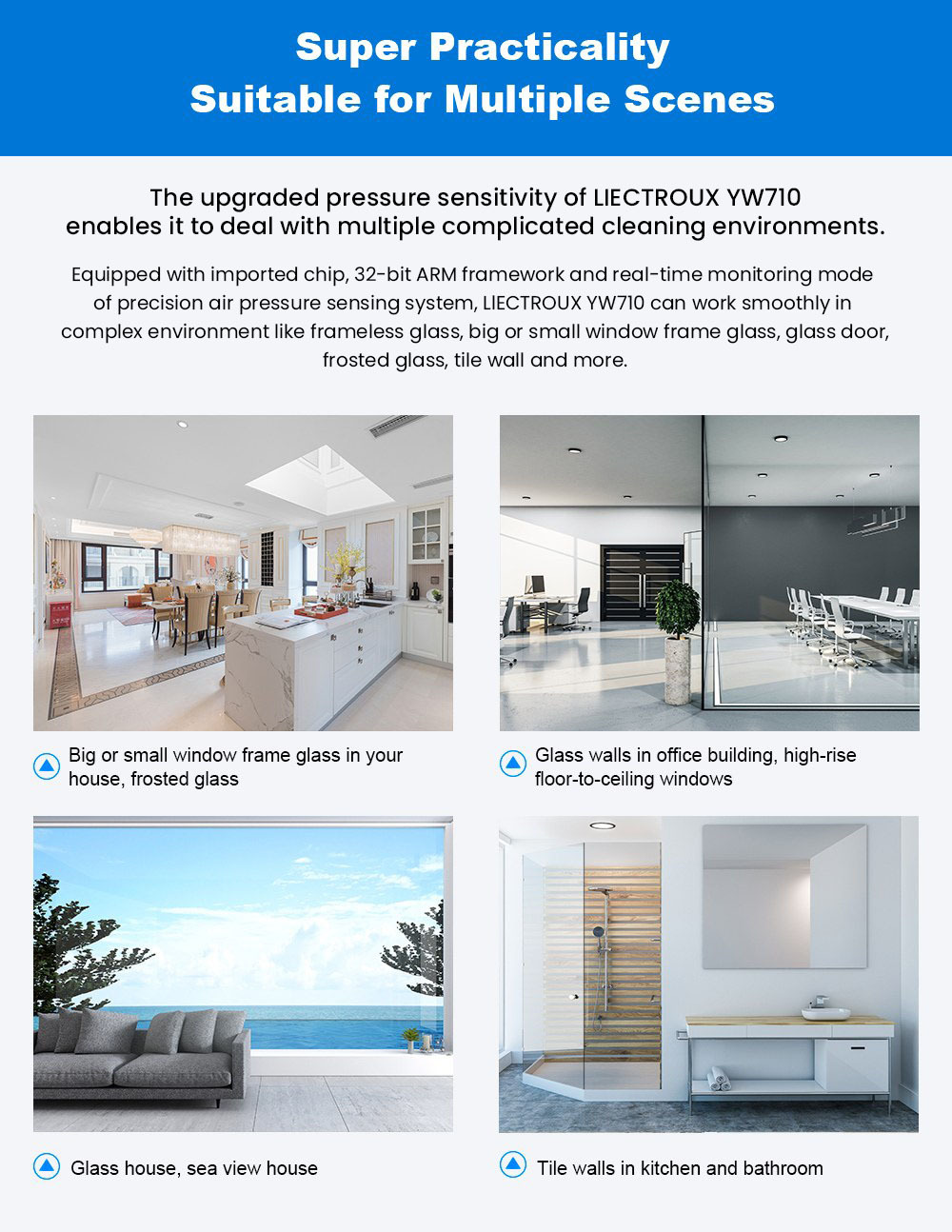Liectroux YW710 Window Cleaning Robot, 2500Pa Strong Suction, Dual Automatic Nano Water Spray, 40ml Water Tank, 3 Cleaning Modes, APP & Remote Control, Automatic Edge Detection, 360&deg; Guide Wheel
