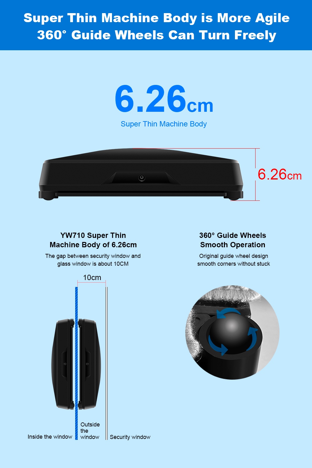 Liectroux YW710 Window Cleaning Robot, 2500Pa Strong Suction, Dual Automatic Nano Water Spray, 40ml Water Tank, 3 Cleaning Modes, APP & Remote Control, Automatic Edge Detection, 360&deg; Guide Wheel