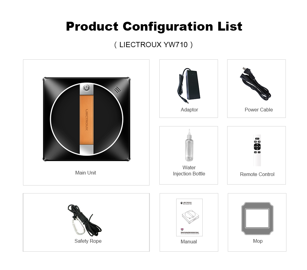 Liectroux YW710 Window Cleaning Robot, 2500Pa Strong Suction, Dual Automatic Nano Water Spray, 40ml Water Tank, 3 Cleaning Modes, APP & Remote Control, Automatic Edge Detection, 360&deg; Guide Wheel