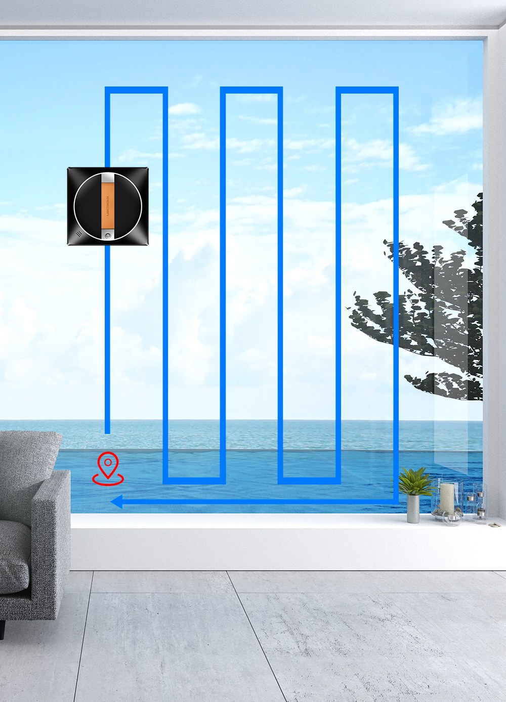 Liectroux YW710 Window Cleaning Robot, 2500Pa Strong Suction, Dual Automatic Nano Water Spray, 40ml Water Tank, 3 Cleaning Modes, APP & Remote Control, Automatic Edge Detection, 360&deg; Guide Wheel