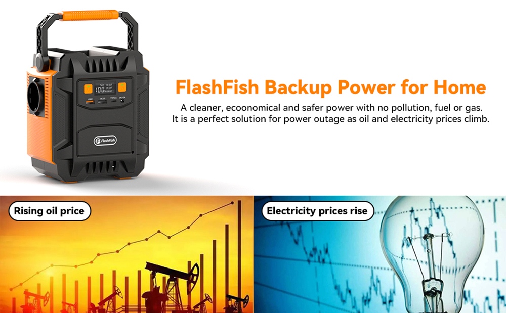 Flashfish A201 Tragbare Powerstation 200W, 172,8Wh/48000mAh Solargenerator-Backup-Akkupack mit 220V AC-Steckdosen