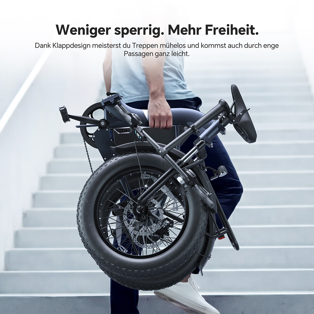 Touroll S2 Elektrofahrrad, 650 W max. Leistung, 48 V 15 Ah Akku, 20 x 4,0 Zoll Reifen, 25 km/h Max. Geschwindigkeit, 150 km max. Reichweite, mechanische Scheibenbremse & E-Bremse, mechanischer Stoßdämpfer, Shimano 7-Gang-Getriebe