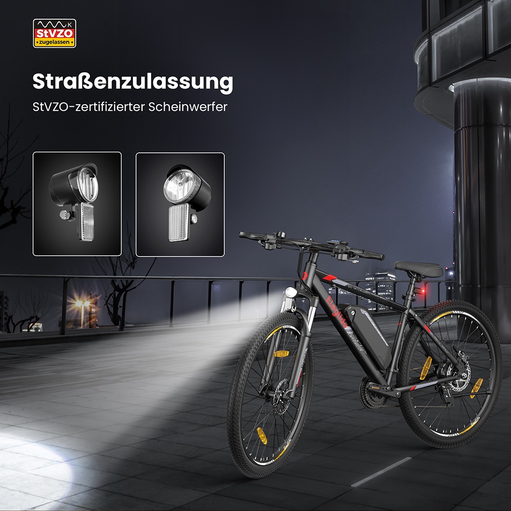 Eleglide Mopride 2 29" Elektro-Mountainbike, 250W Motor, 25 km/h Geschwindigkeit, 648Wh 36V 18Ah Akku, 150 km maximale Reichweite, Shimano 21-Gang-Schaltung, Hydraulische Scheibenbremsen, Federgabel - Schwarz