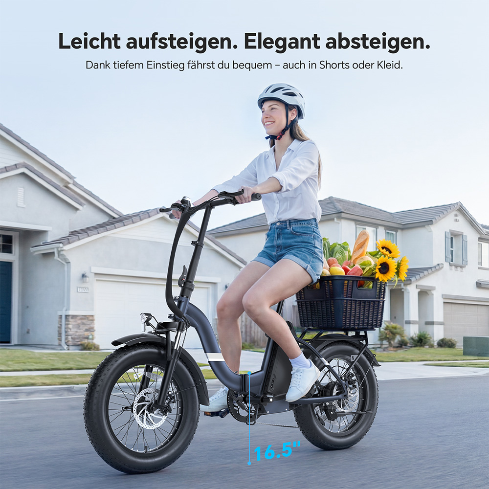 Touroll S2 Elektrofahrrad, 650 W max. Leistung, 48 V 15 Ah Akku, 20 x 4,0 Zoll Reifen, 25 km/h Max. Geschwindigkeit, 150 km max. Reichweite, mechanische Scheibenbremse & E-Bremse, mechanischer Stoßdämpfer, Shimano 7-Gang-Getriebe