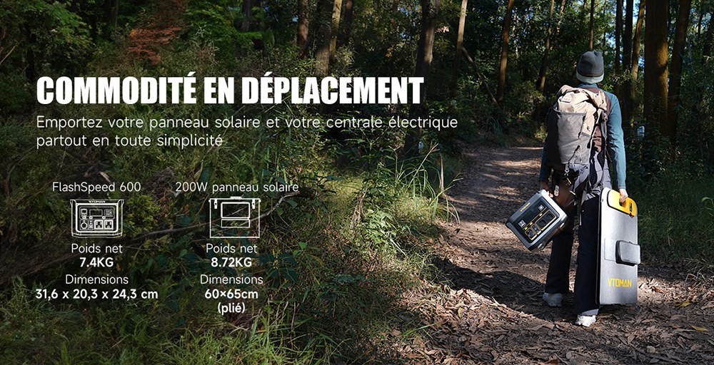 VTOMAN FlashSpeed 600 Station d'alimentation portable, batterie LiFePO4 de 499Wh, sortie AC de 600W, puissance de pointe de 1200W, technologie V-Beyond, 2×100W USB-C PD, charge rapide AC de 400W, alimentation de secours UPS, capacité extensible