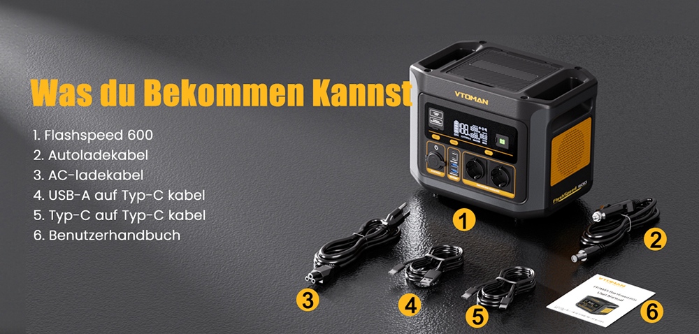 VTOMAN FlashSpeed 600 Tragbare Powerstation, 499Wh LiFePO4-Batterie, 600W AC-Ausgang, 1200W Spitzenleistung, V-Beyond-Technologie, 2×100W USB-C PD, 400W AC-Schnellladung, USV-Backup, erweiterbare Kapazität