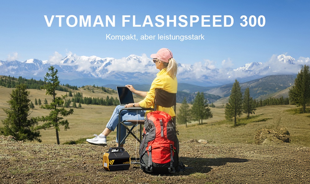 VTOMAN FlashSpeed 300 Tragbare Powerstation, 230Wh LiFePO4-Batterie, 300W AC-Ausgang, 600W Spitzenleistung, 7 Anschl&uuml;sse, 100W USB-C Ein-/Ausgang, 3 USB-A-Anschl&uuml;sse, 12V/10A DC-Ausgang, 90W DC-Eingang