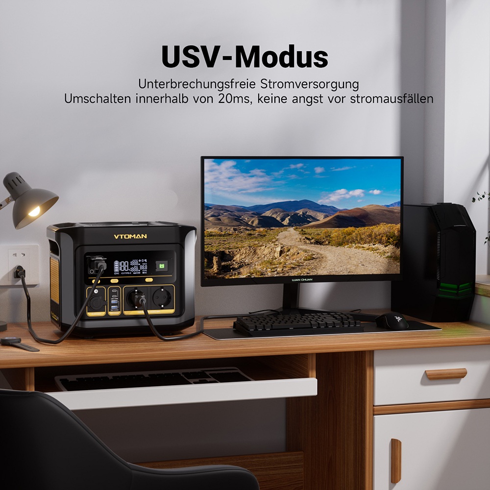 VTOMAN FlashSpeed 600 Tragbare Powerstation, 499Wh LiFePO4-Batterie, 600W AC-Ausgang, 1200W Spitzenleistung, V-Beyond-Technologie, 2×100W USB-C PD, 400W AC-Schnellladung, USV-Backup, erweiterbare Kapazität