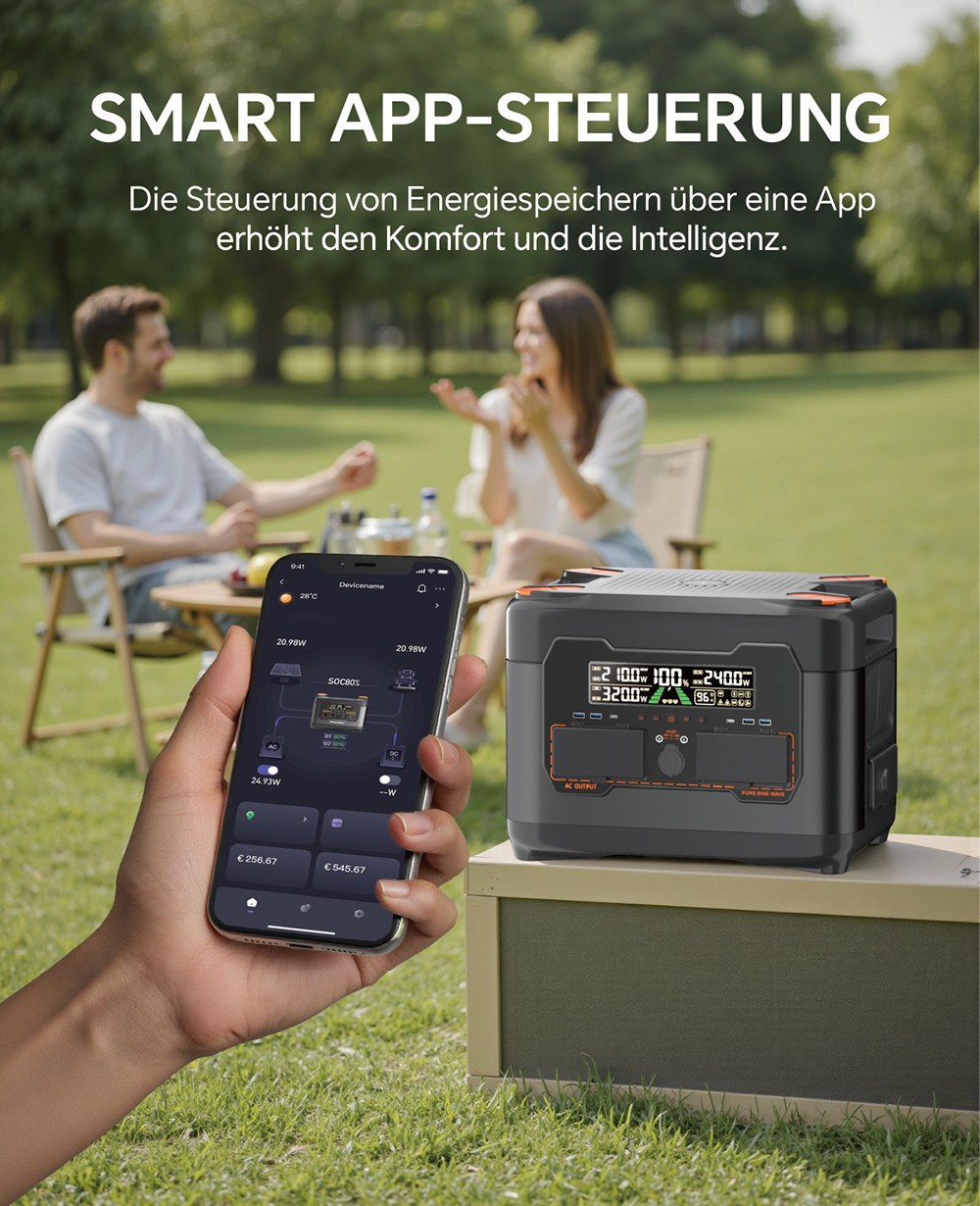 NEWSMY S2400 3000W Tragbare Powerstation, 2047,5Wh LiFePO₄-Batterie, 2000W AC-Schnellladung, Solar-Eingang, 4×AC-, USB-C- & DC-Ausgänge, 10ms USV-Backup für Heimnotstrom, Camping & Off-Grid