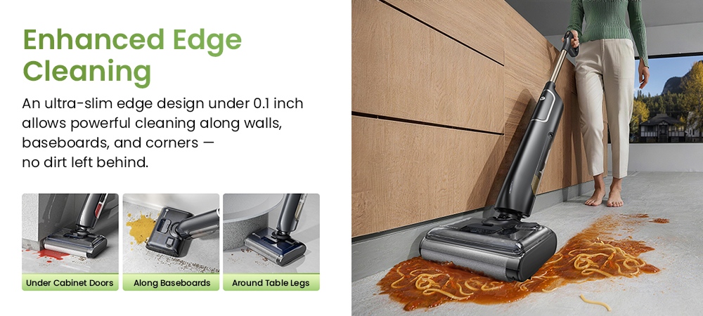 Vactidy X7S Aspirateur eau et poussi&egrave;re, moteur 150W, aspiration 20kPa, batterie 2600mAh, autonomie 40 minutes, r&eacute;servoir d'eau 800ml, 3 modes de nettoyage, syst&egrave;me d'auto-nettoyage, 180&deg; Nettoyage des surfaces planes, nettoyage sans bordures