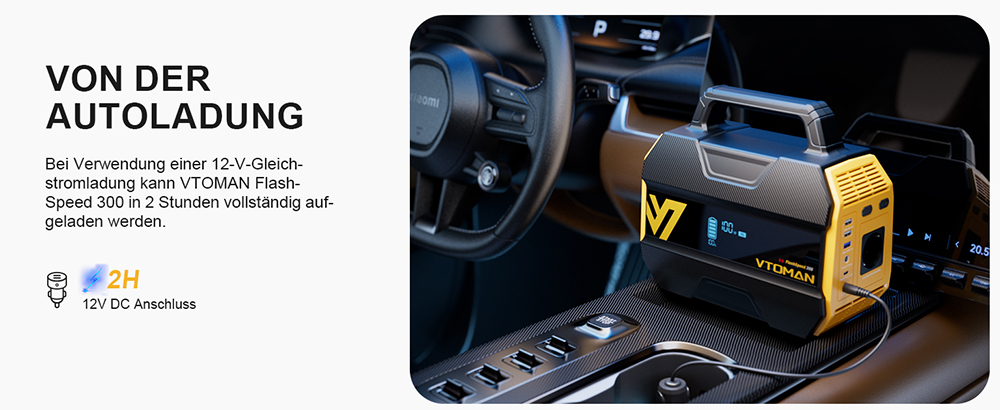 VTOMAN FlashSpeed 300 Tragbare Powerstation, 230Wh LiFePO4-Batterie, 300W AC-Ausgang, 600W Spitzenleistung, 7 Anschl&uuml;sse, 100W USB-C Ein-/Ausgang, 3 USB-A-Anschl&uuml;sse, 12V/10A DC-Ausgang, 90W DC-Eingang