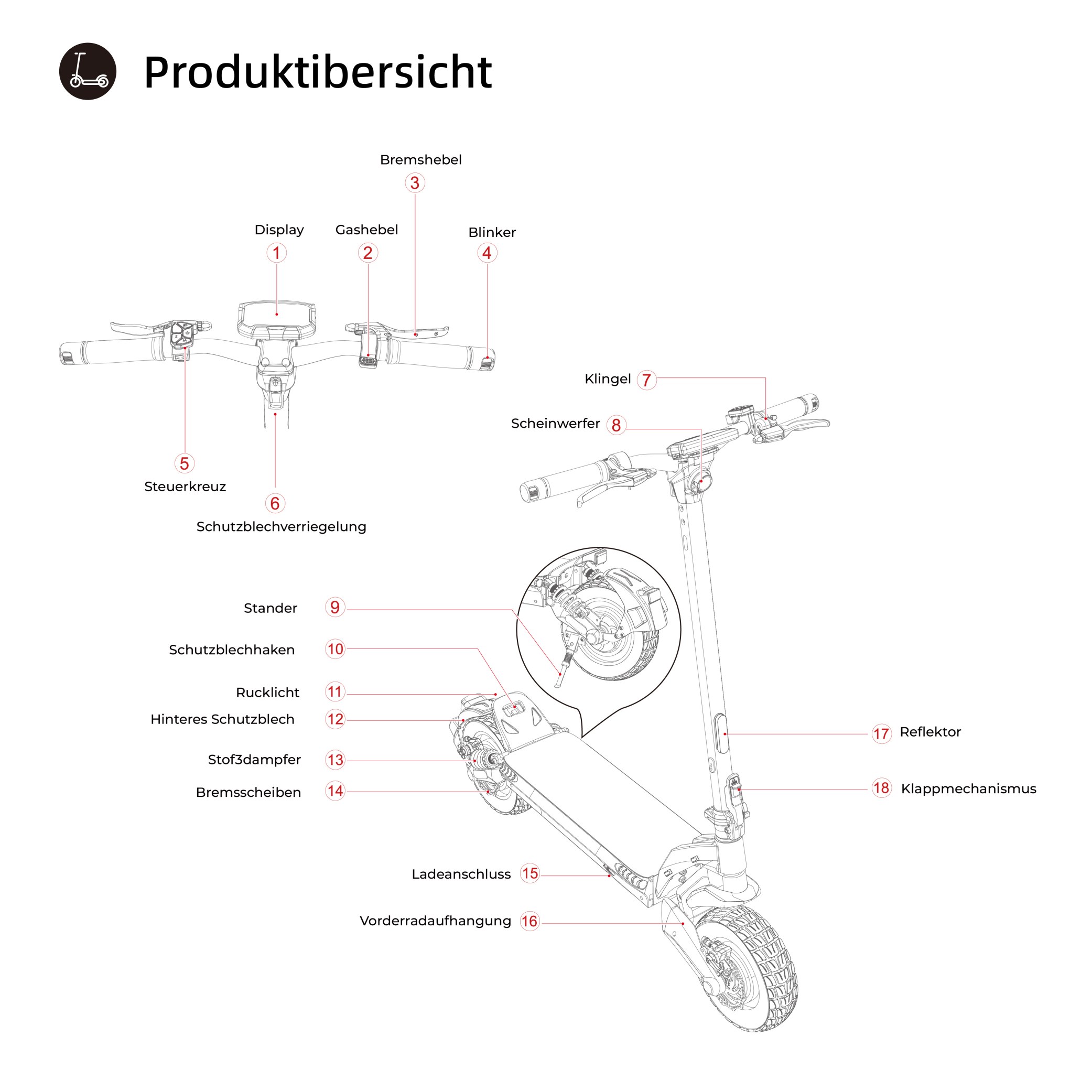V5 Pro Faltbarer Elektroroller, 500W Motor, 20km/h Höchstgeschwindigkeit, 70km Reichweite, 48V 12,5Ah Batterie, Doppelte Federung, Doppelte Scheibenbremsen + E-Bremse, 10' schlauchlose Offroad-Reifen, APP-Steuerung