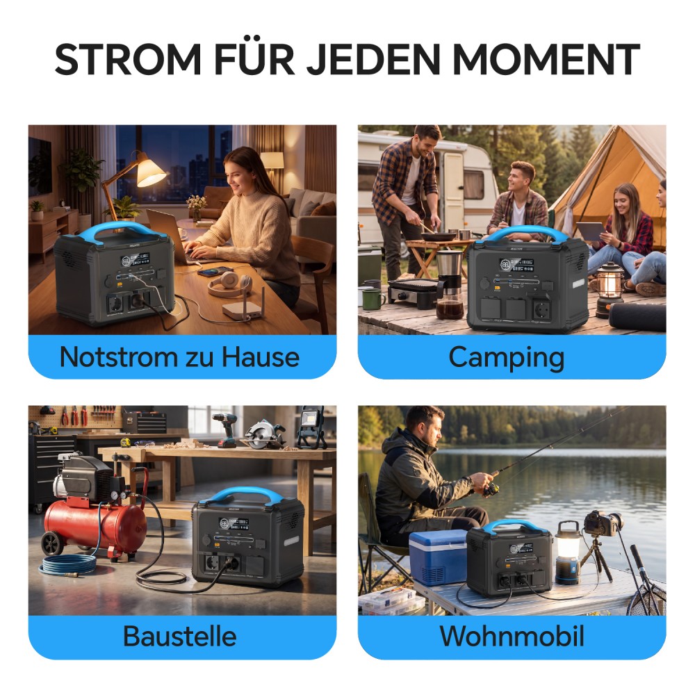 NECESPOW S2000 Tragbare Powerstation, 1024Wh Batterie, 2000W AC-Ausgang, 3000W Spitzenleistung, 10 Ausgänge, 1300W Schnellladung, 400W Solar-Eingang, für Camping, Notstromversorgung zu Hause und Outdoor-Nutzung