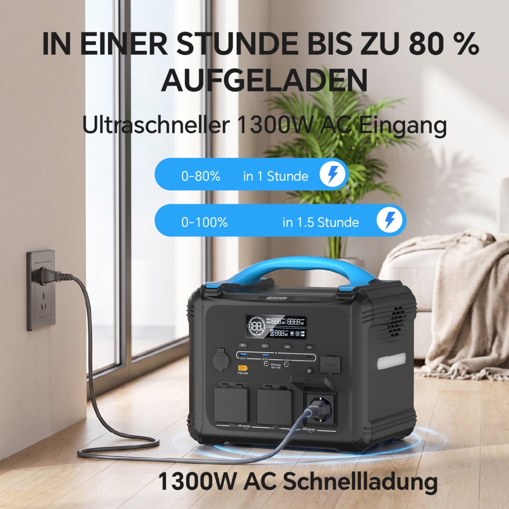 NECESPOW S2000 Tragbare Powerstation, 1024Wh Batterie, 2000W AC-Ausgang, 3000W Spitzenleistung, 10 Ausgänge, 1300W Schnellladung, 400W Solar-Eingang, für Camping, Notstromversorgung zu Hause und Outdoor-Nutzung