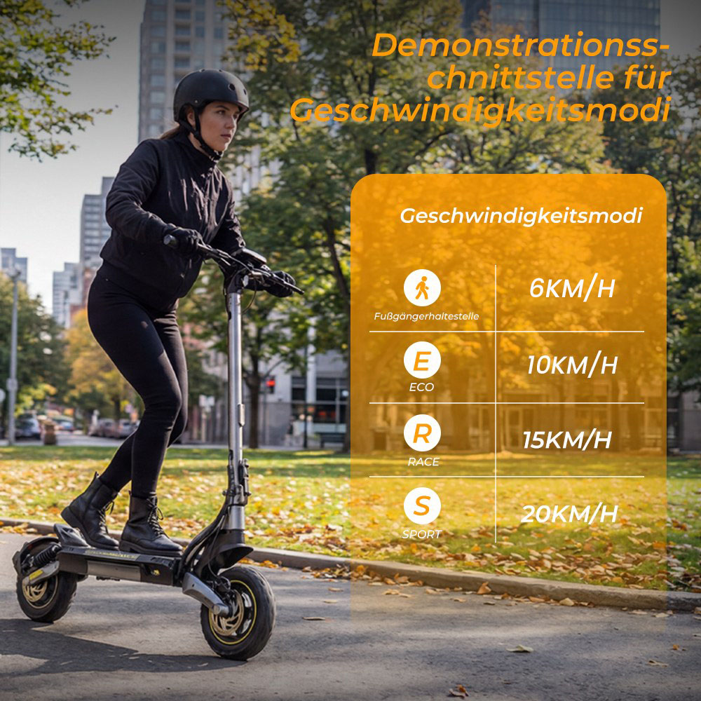 V5 Pro Faltbarer Elektroroller, 500W Motor, 20km/h Höchstgeschwindigkeit, 70km Reichweite, 48V 12,5Ah Batterie, Doppelte Federung, Doppelte Scheibenbremsen + E-Bremse, 10' schlauchlose Offroad-Reifen, APP-Steuerung